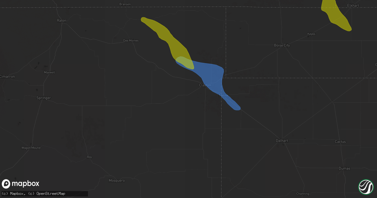 Hail map in Clayton, NM on August 29, 2025