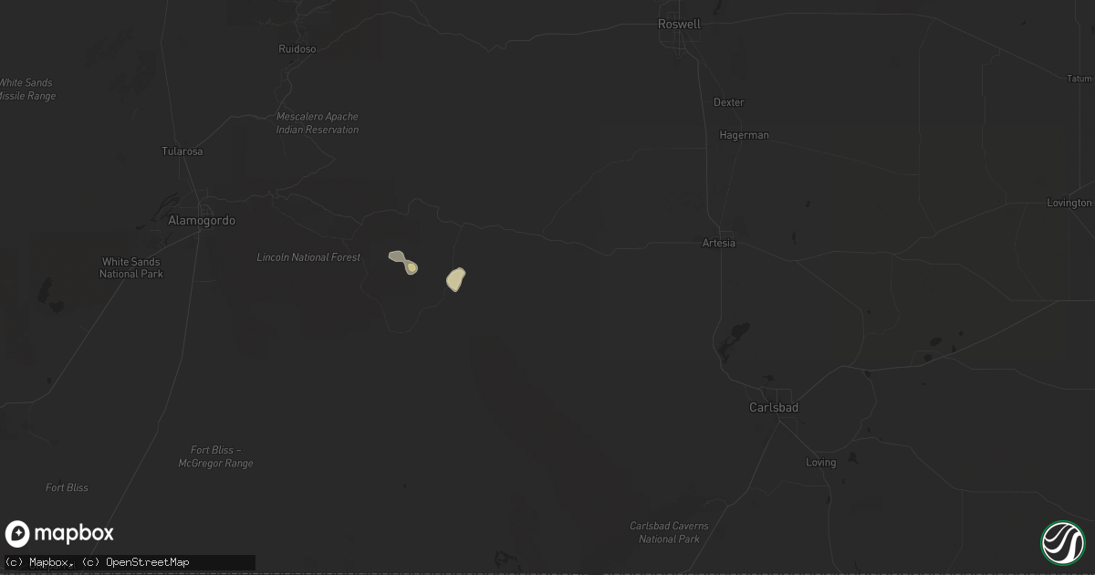 Hail map in Hope, NM on August 29, 2025