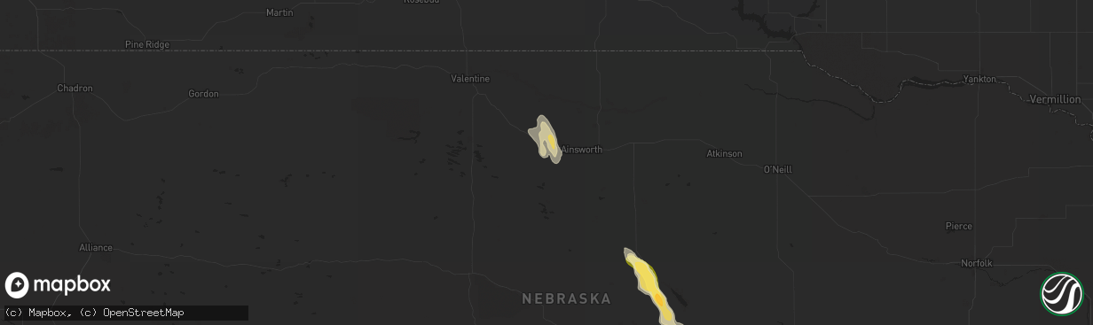 Hail map in Johnstown, NE on August 29, 2025