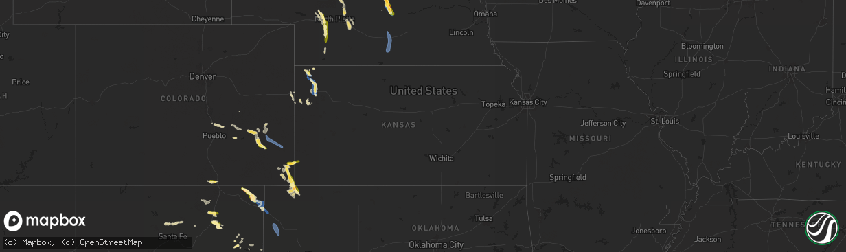 Hail map in Kansas on August 29, 2025