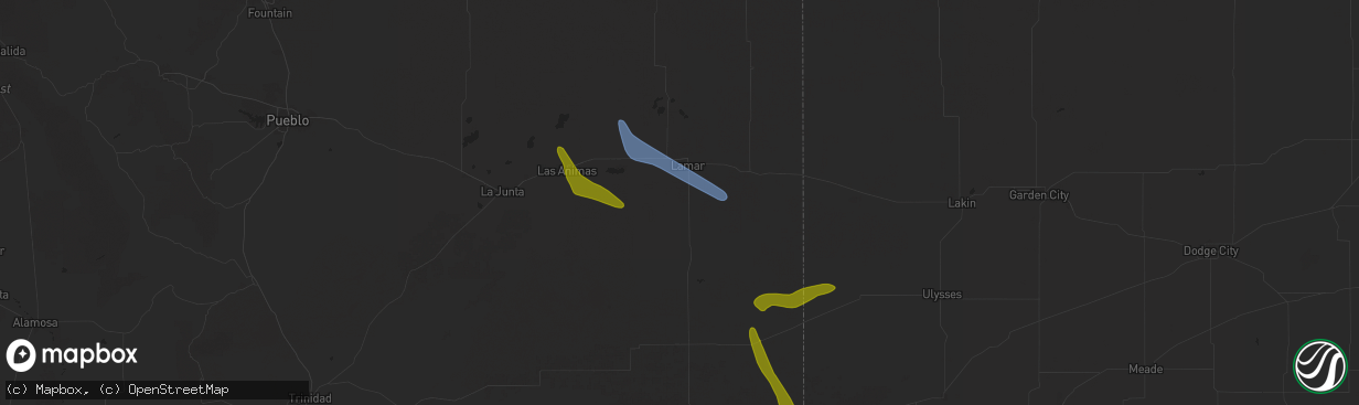 Hail map in Lamar, CO on August 29, 2025