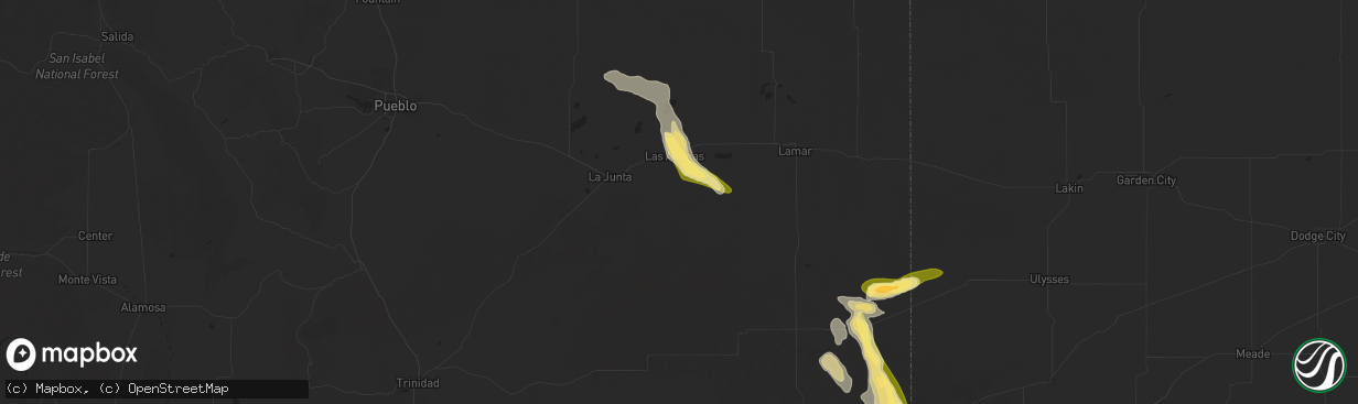 Hail map in Las Animas, CO on August 29, 2025