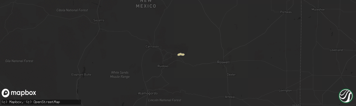 Hail map in Lincoln, NM on August 29, 2025