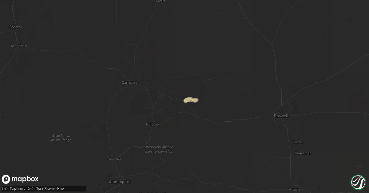 Hail map in Lincoln, NM on August 29, 2025