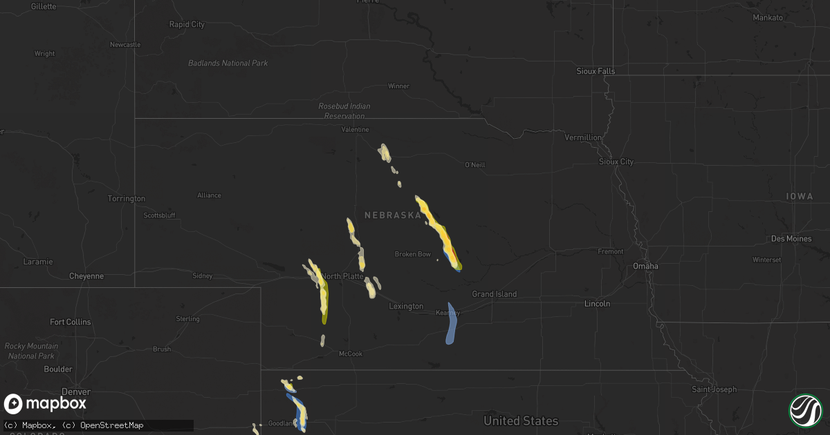 Hail map in Nebraska on August 29, 2025