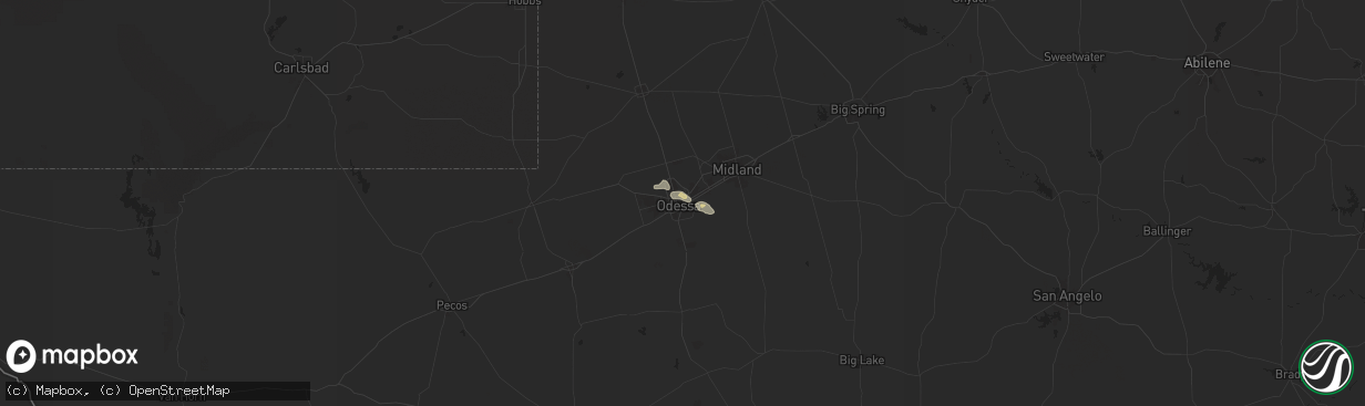 Hail map in Odessa, TX on August 29, 2025