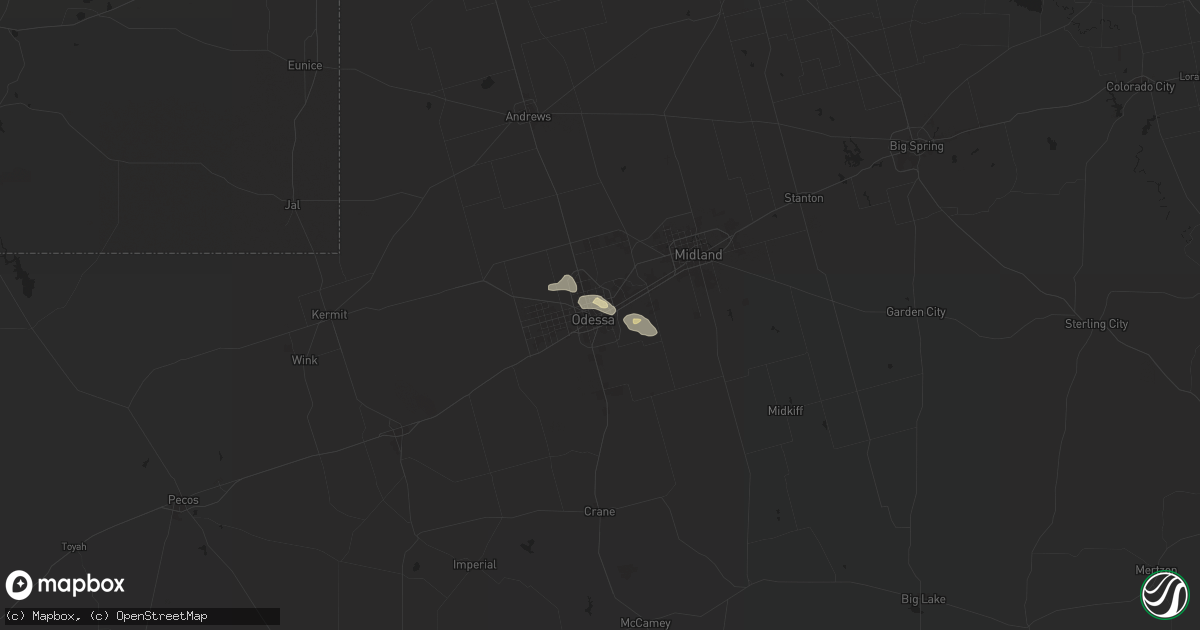 Hail map in Odessa, TX on August 29, 2025
