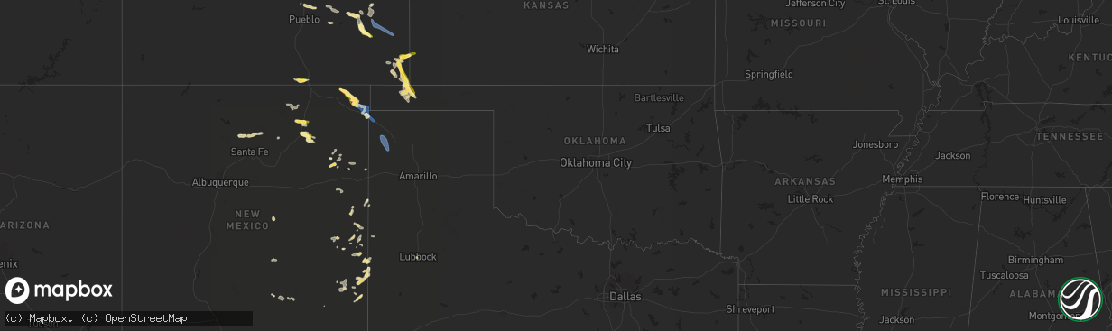 Hail map in Oklahoma on August 29, 2025