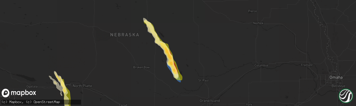 Hail map in Ord, NE on August 29, 2025