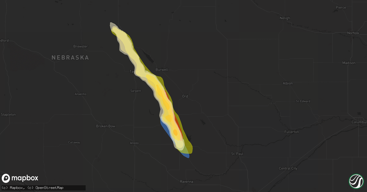 Hail map in Ord, NE on August 29, 2025