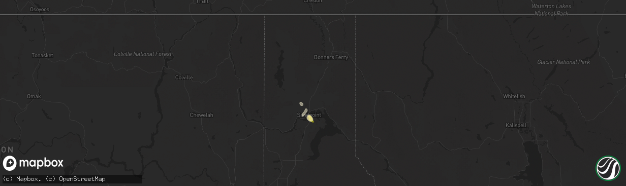Hail map in Sandpoint, ID on August 29, 2025