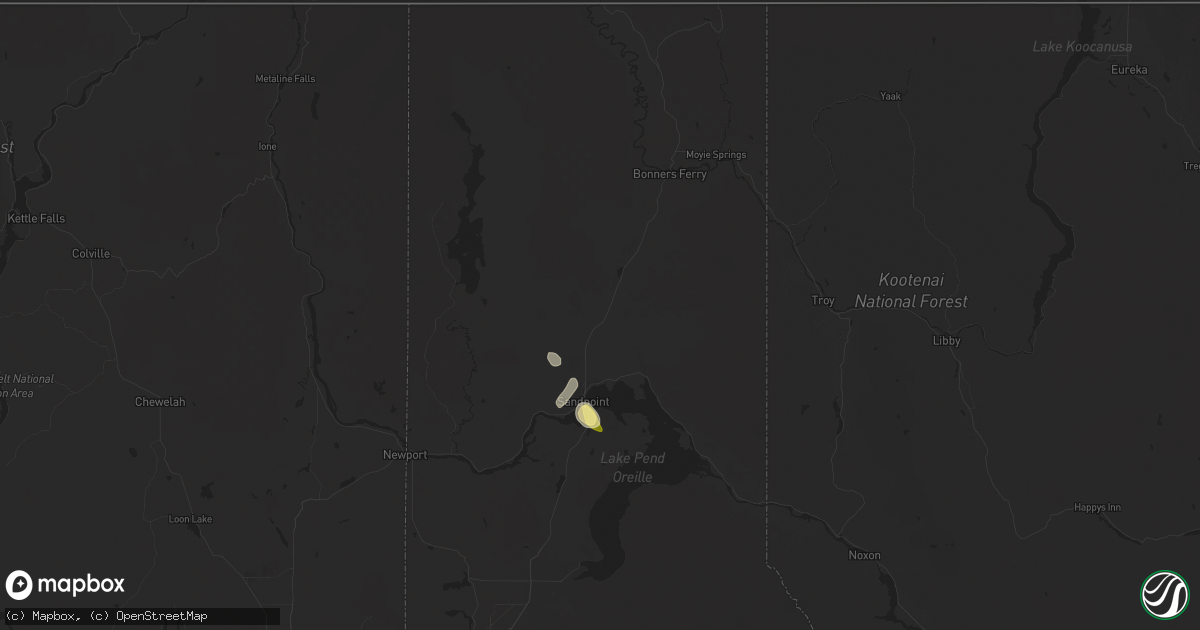 Hail map in Sandpoint, ID on August 29, 2025