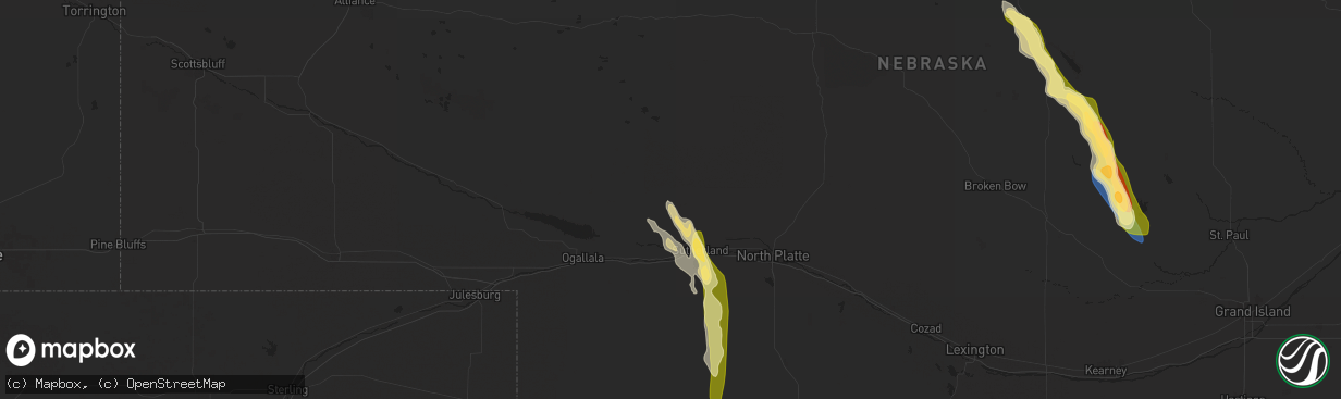 Hail map in Sutherland, NE on August 29, 2025