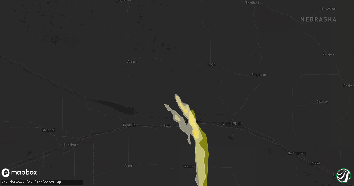 Hail map in Sutherland, NE on August 29, 2025