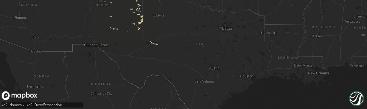 Hail map in Texas on August 29, 2025