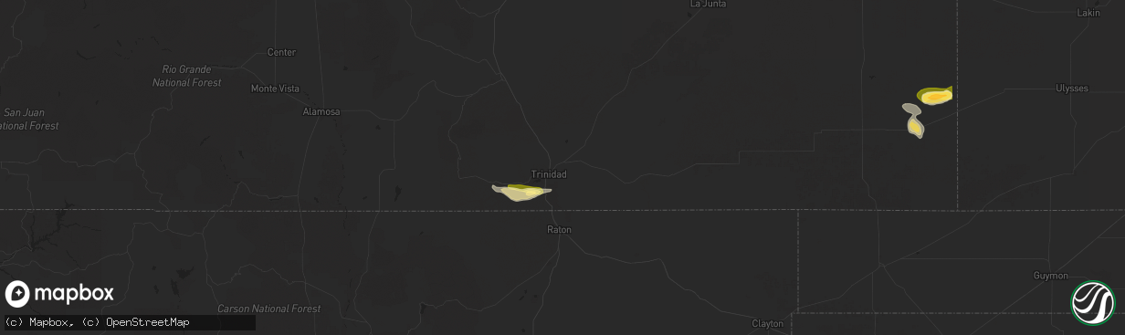 Hail map in Trinidad, CO on August 29, 2025