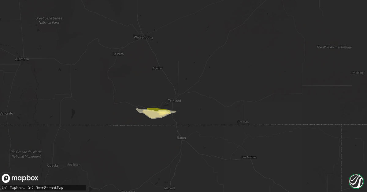 Hail map in Trinidad, CO on August 29, 2025