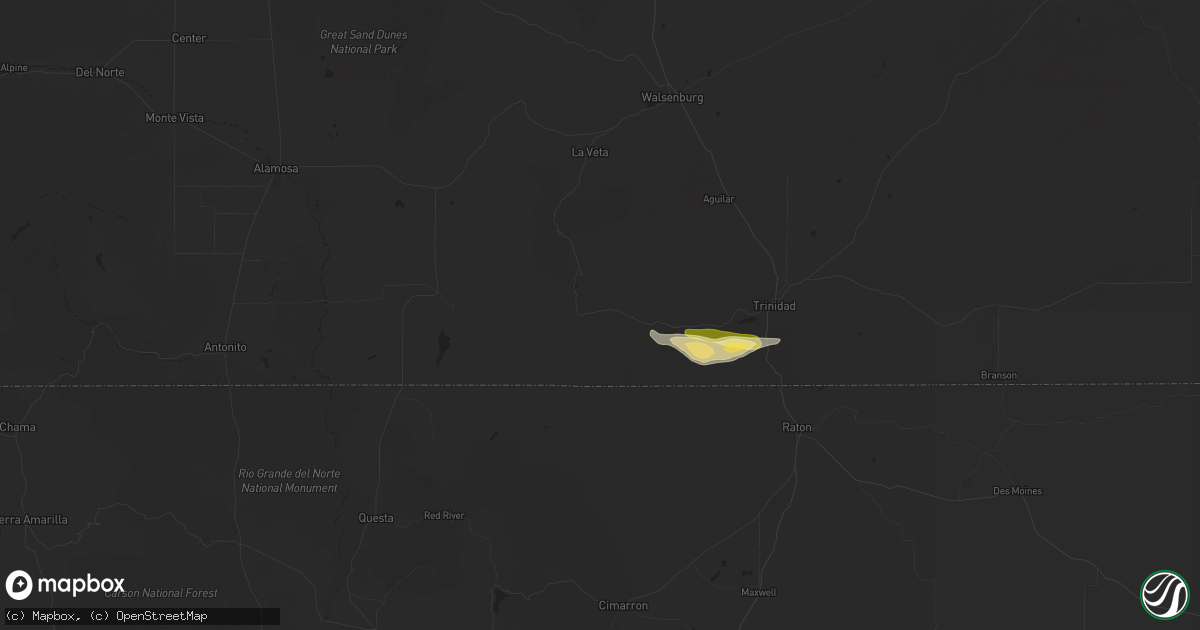 Hail map in Weston, CO on August 29, 2025