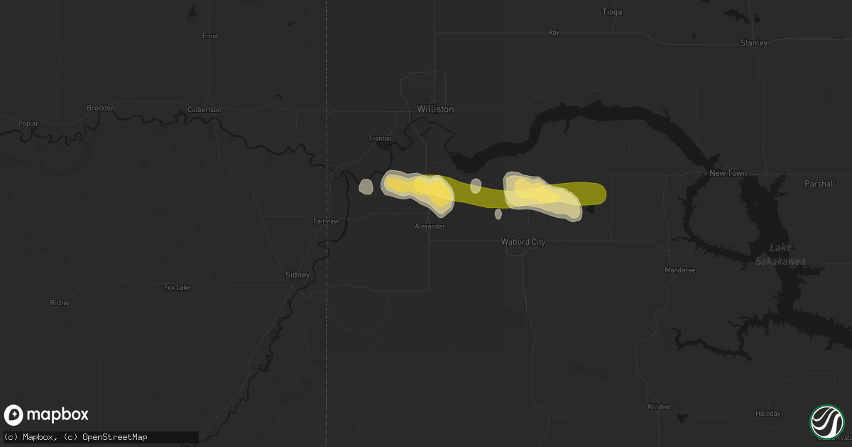 Hail map in Alexander, ND on August 29, 2026