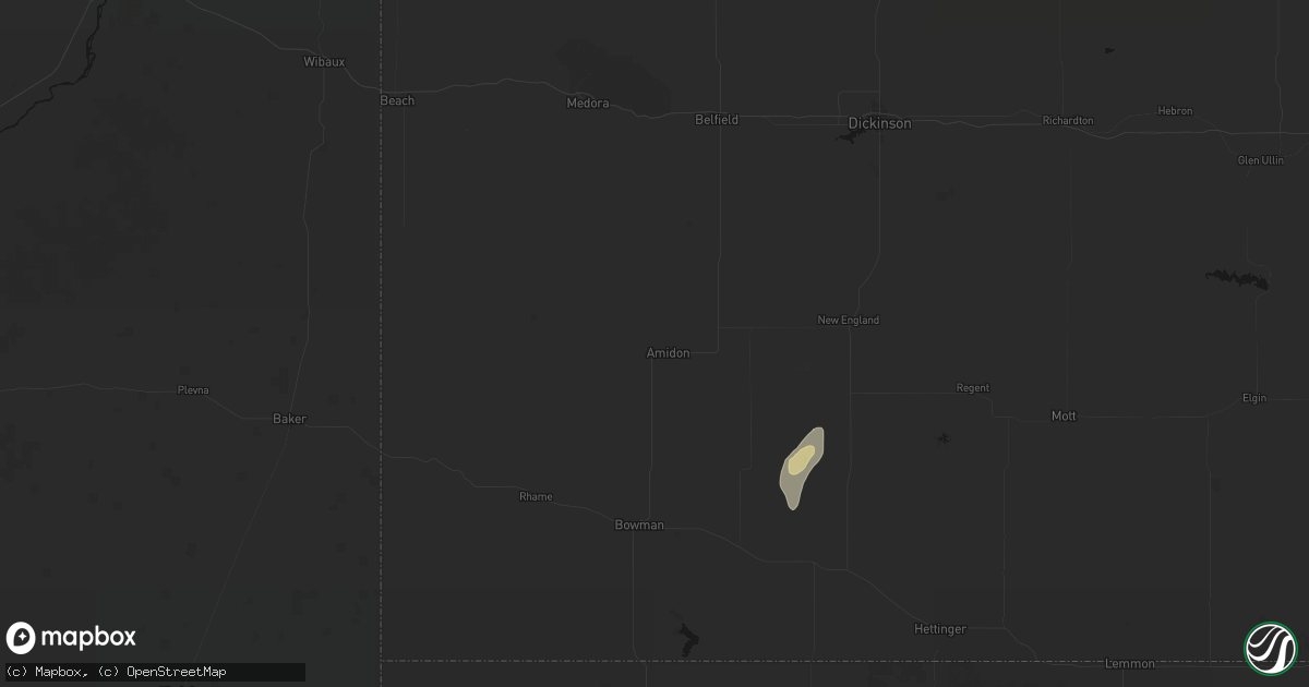 Hail map in Amidon, ND on August 29, 2026
