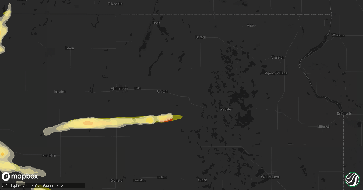 Hail map in Andover, SD on August 29, 2026