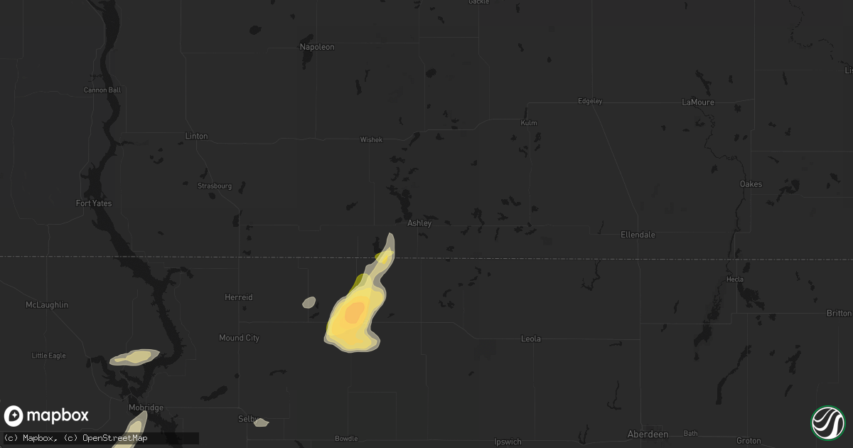 Hail map in Ashley, ND on August 29, 2026
