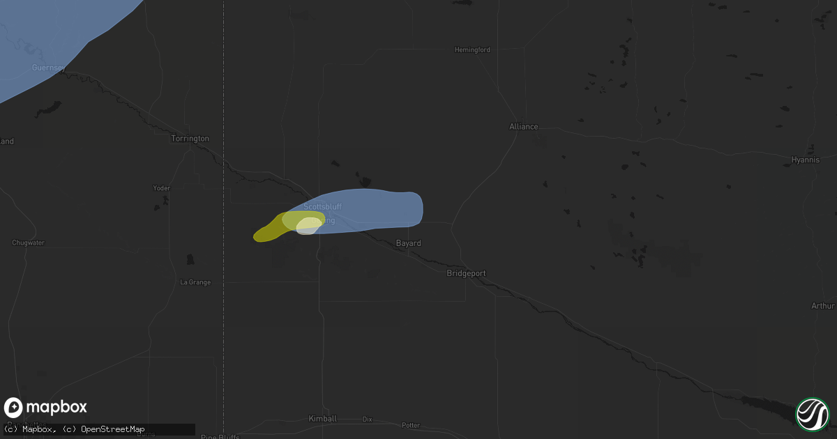 Hail map in Bayard, NE on August 29, 2026