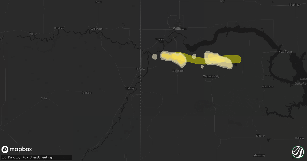 Hail map in Cartwright, ND on August 29, 2026