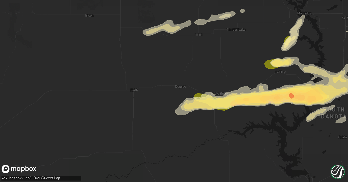 Hail map in Dupree, SD on August 29, 2026