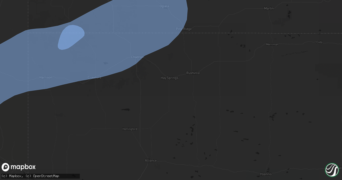 Hail map in Hay Springs, NE on August 29, 2026