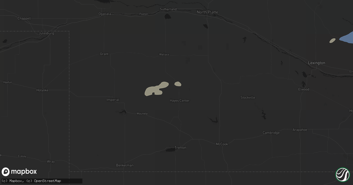 Hail map in Hayes Center, NE on August 29, 2026