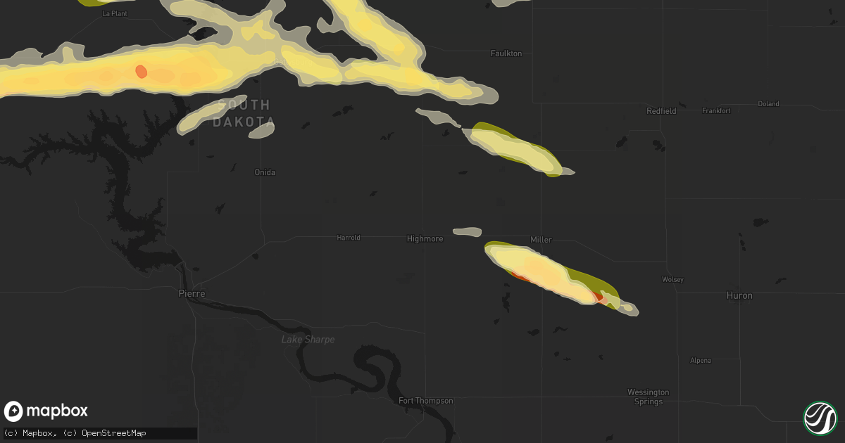 Hail map in Highmore, SD on August 29, 2026