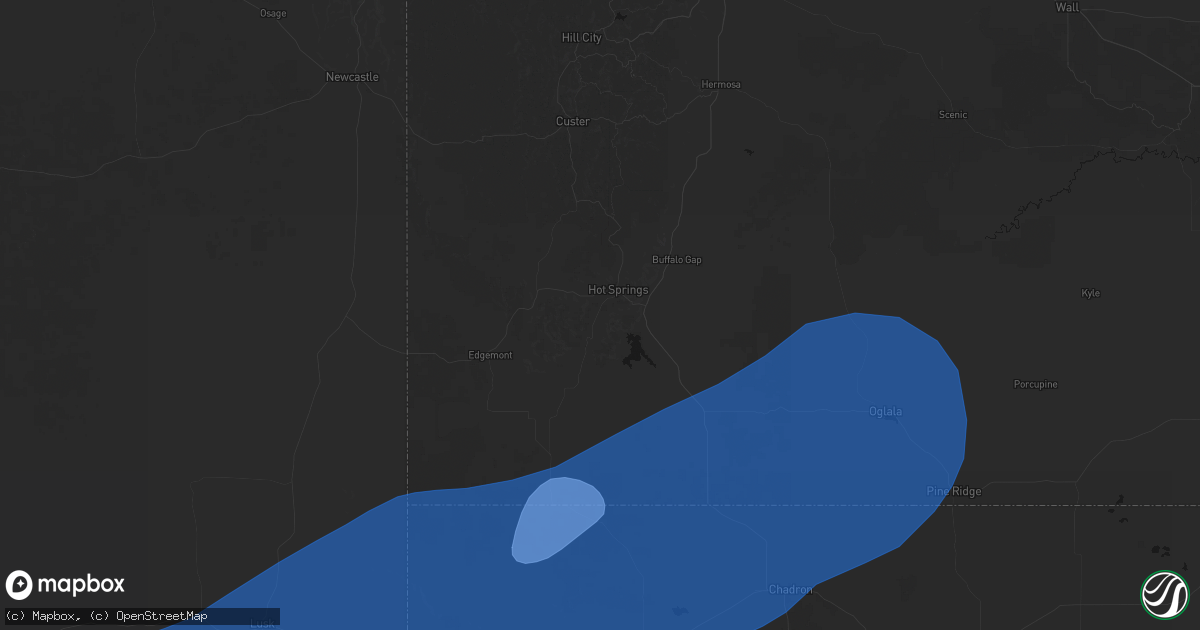 Hail map in Hot Springs, SD on August 29, 2026