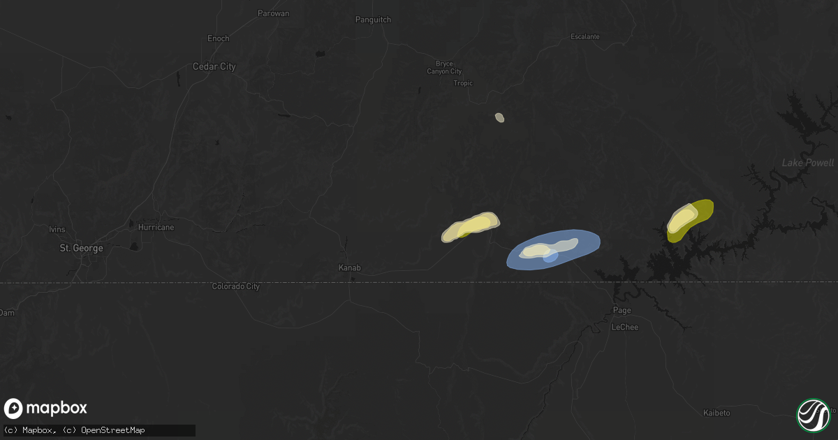 Hail map in Kanab, UT on August 29, 2026