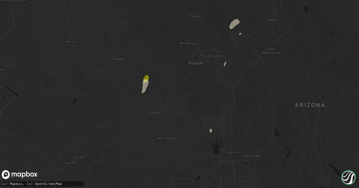 Hail map in Kirkland, AZ on August 29, 2026