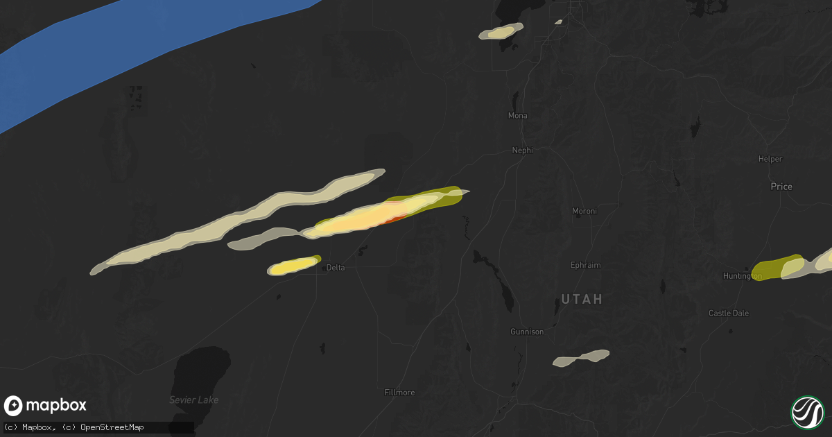 Hail map in Leamington, UT on August 29, 2026