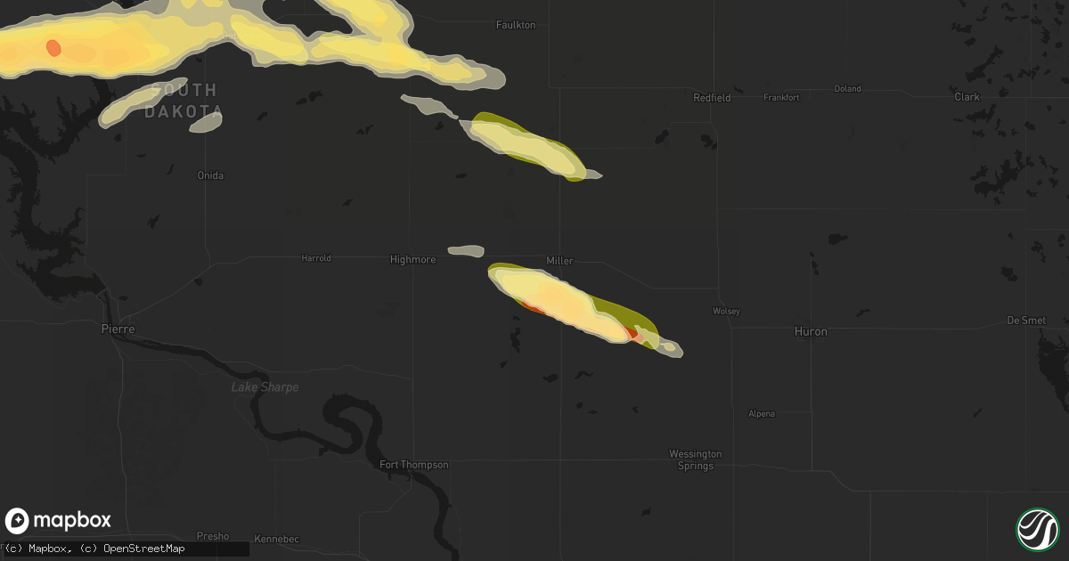 Hail map in Miller, SD on August 29, 2026