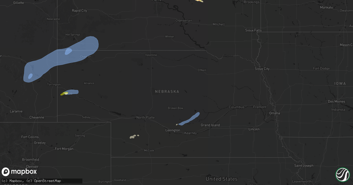 Hail map in Nebraska on August 29, 2026