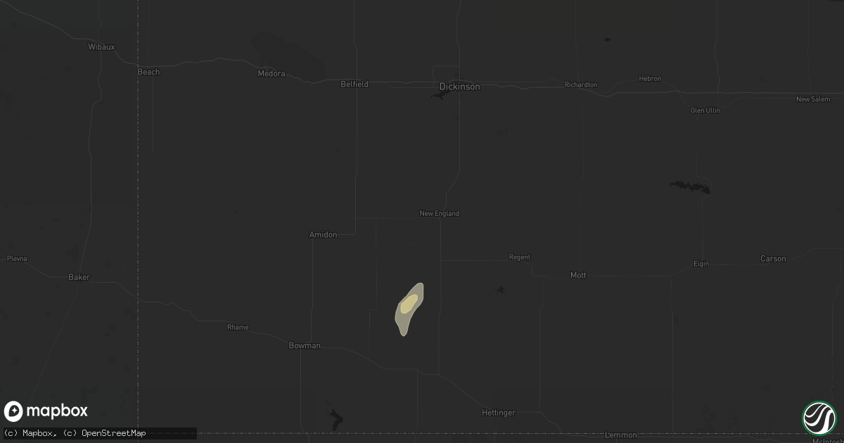 Hail map in New England, ND on August 29, 2026