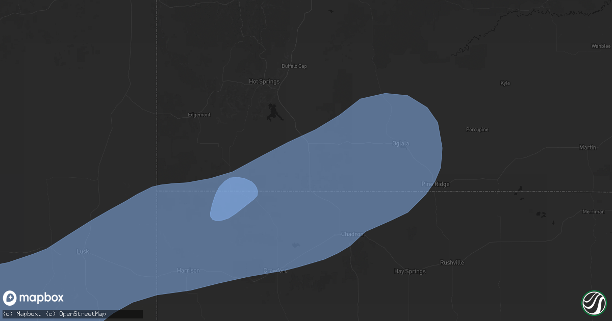 Hail map in Oelrichs, SD on August 29, 2026