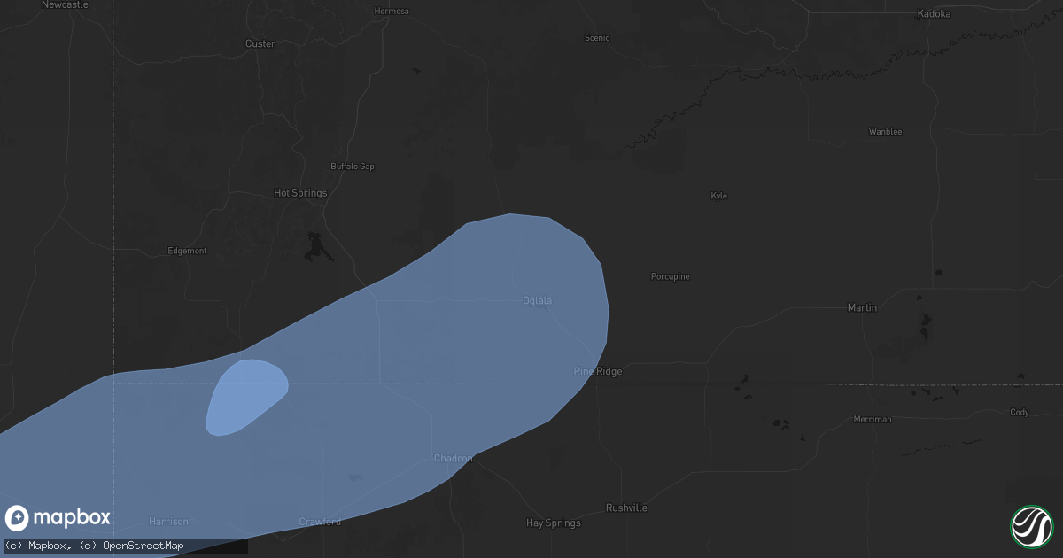 Hail map in Oglala, SD on August 29, 2026
