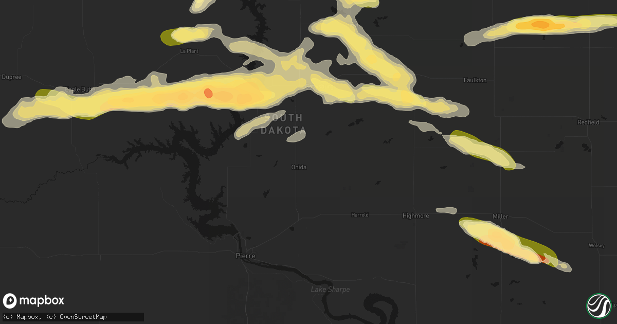 Hail map in Onida, SD on August 29, 2026