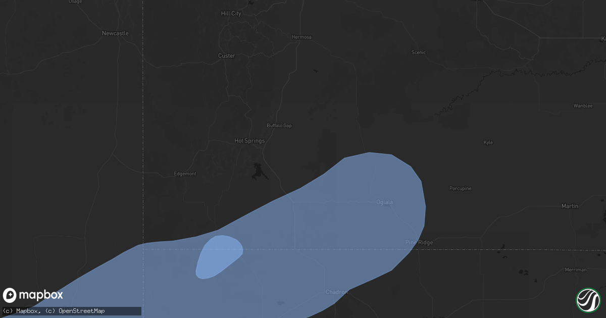 Hail map in Oral, SD on August 29, 2026