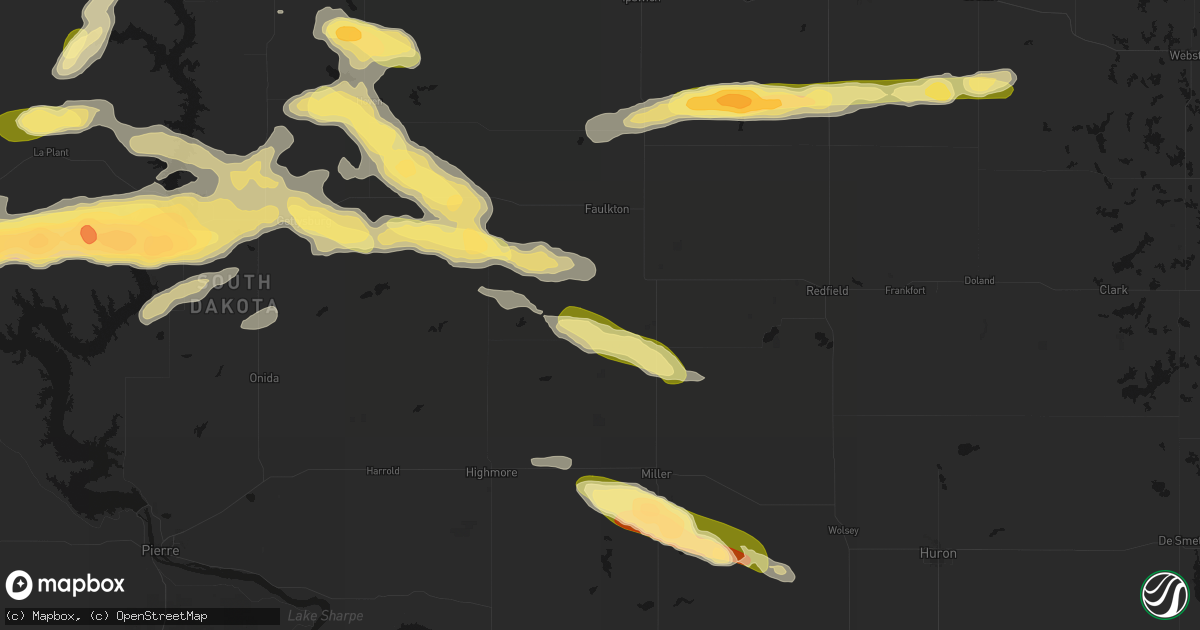 Hail map in Orient, SD on August 29, 2026