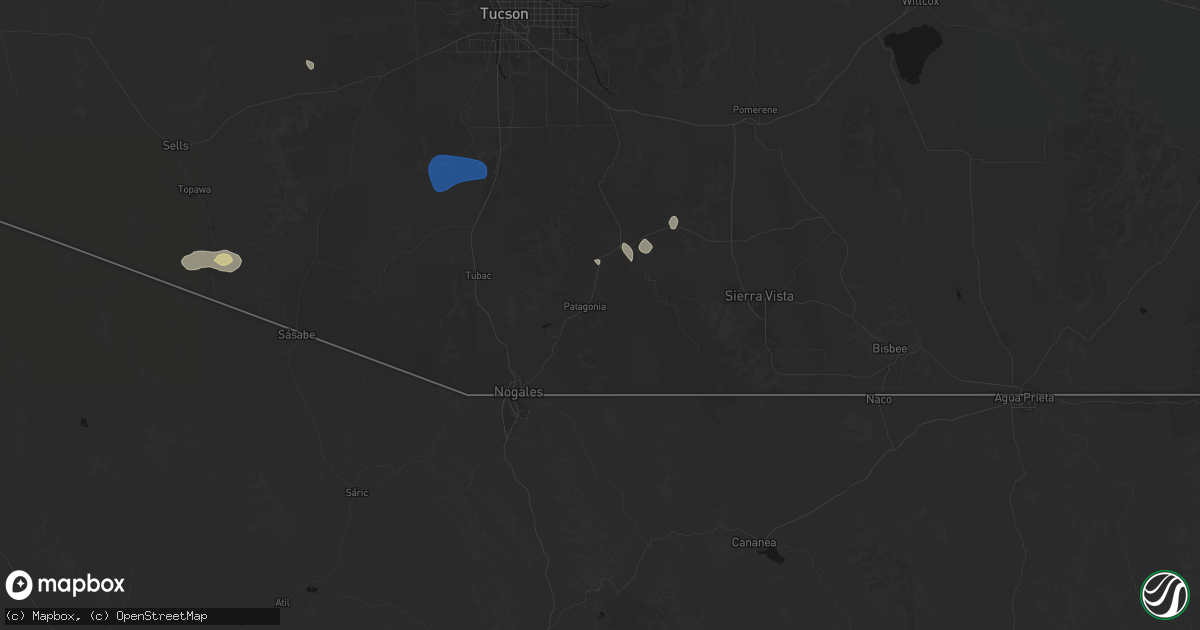 Hail map in Patagonia, AZ on August 29, 2026
