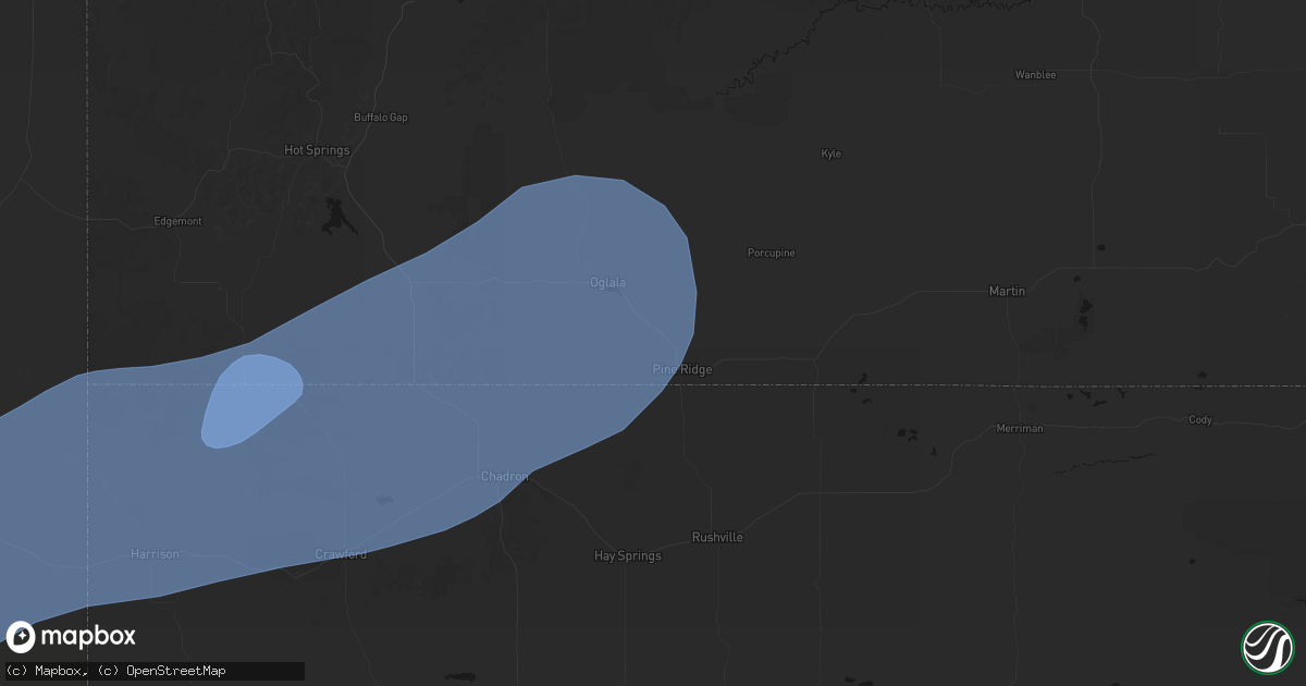 Hail map in Pine Ridge, SD on August 29, 2026