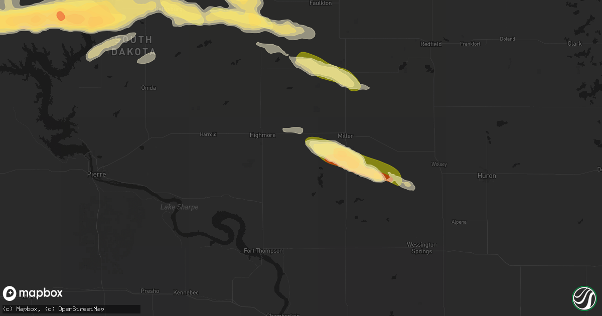 Hail map in Ree Heights, SD on August 29, 2026