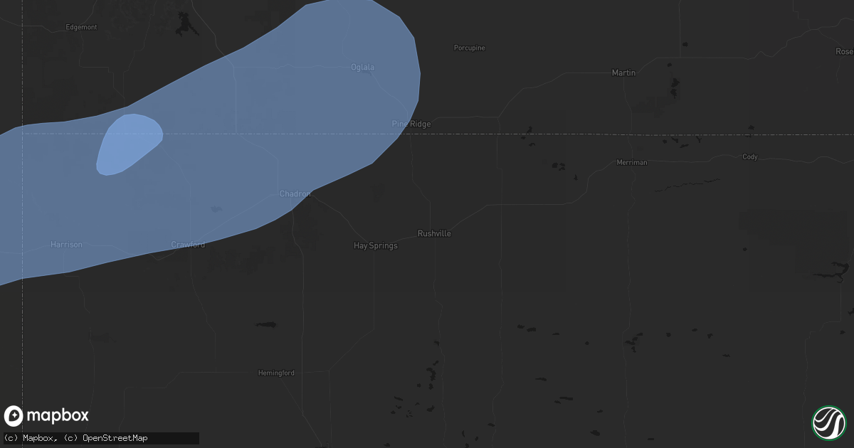 Hail map in Rushville, NE on August 29, 2026