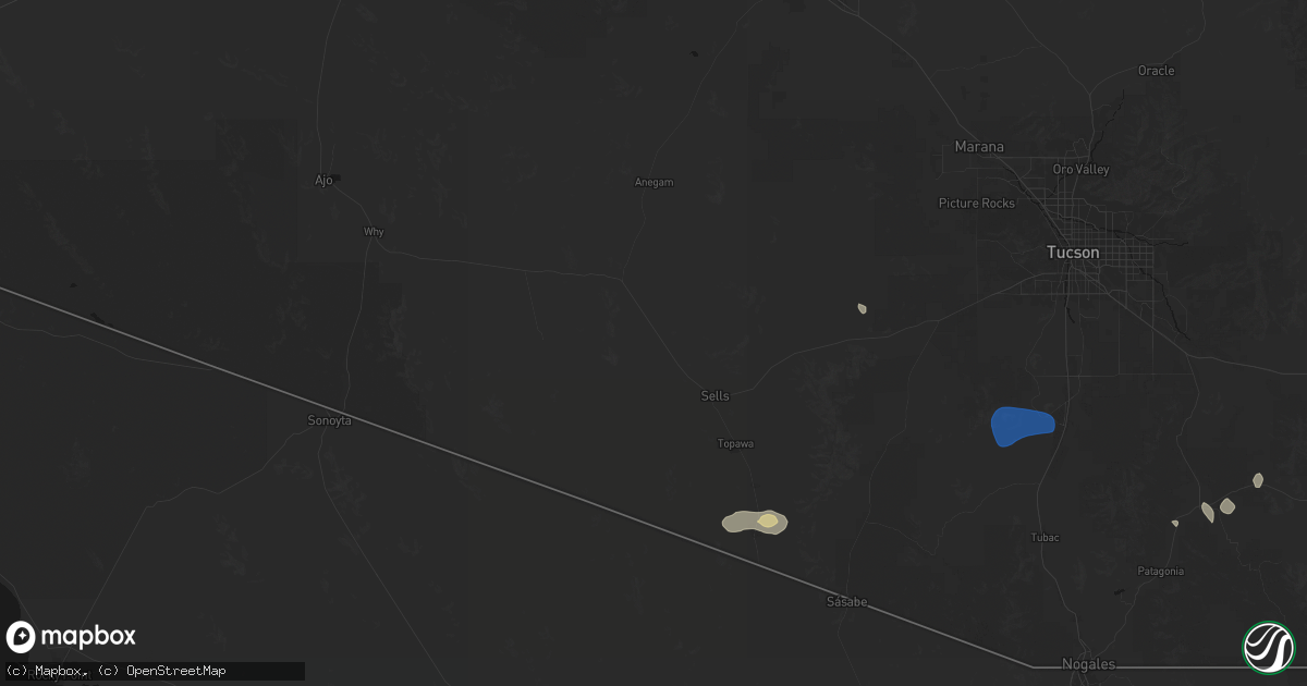 Hail map in Sells, AZ on August 29, 2026