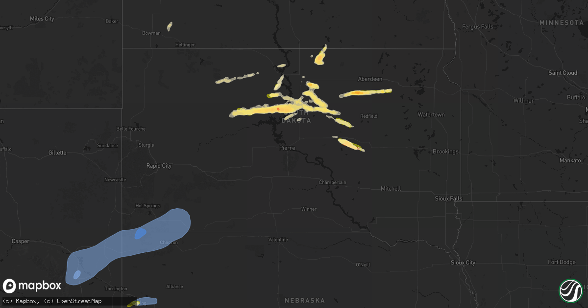 Hail map in South Dakota on August 29, 2026